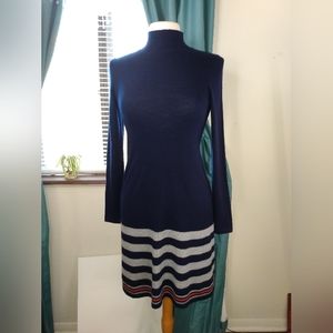 Cynthia Rowley 100% merino wool fitted knee length sweater dress with scarf